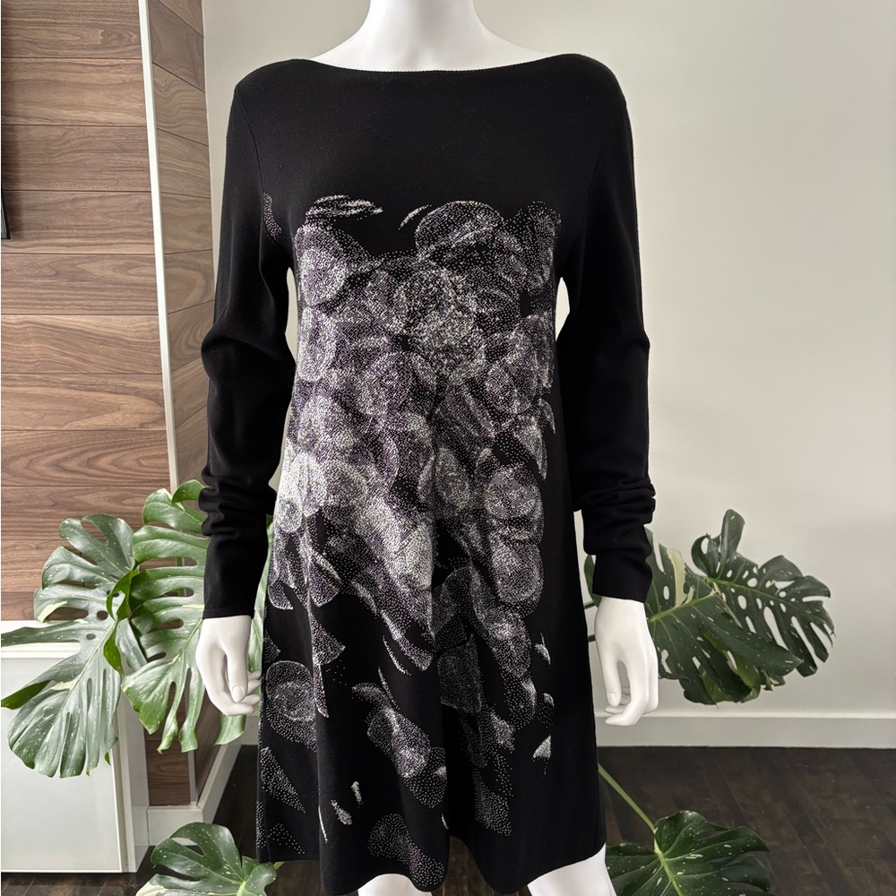 Sarah Pacini Dress Black Long Sleeve Print Black / White Authentic❤️ - Picture 1 of 6
